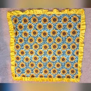 "Wyoming Raised" Sunflower Print Baby Blanket with Yellow Ruffle Square